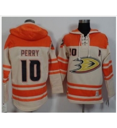 Anaheim Ducks #10 Corey Perry Cream Orange Sawyer Hooded Sweatshirt Stitched NHL Jersey