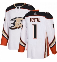 Mens Adidas Anaheim Ducks 1 Lukas Dostal Authentic White Away NHL Jersey 