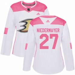 Womens Adidas Anaheim Ducks 27 Scott Niedermayer Authentic WhitePink Fashion NHL Jersey 