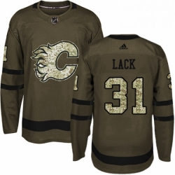 Mens Adidas Calgary Flames 31 Eddie Lack Premier Green Salute to Service NHL Jersey 