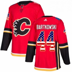 Mens Adidas Calgary Flames 44 Matt Bartkowski Authentic Red USA Flag Fashion NHL Jersey 