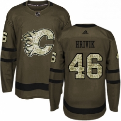 Mens Adidas Calgary Flames 46 Marek Hrivik Authentic Green Salute to Service NHL Jersey 