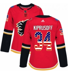 Womens Adidas Calgary Flames 34 Miikka Kiprusoff Authentic Red USA Flag Fashion NHL Jersey 