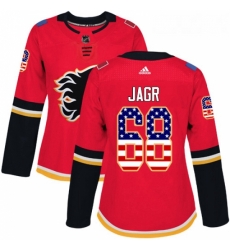 Womens Adidas Calgary Flames 68 Jaromir Jagr Authentic Red USA Flag Fashion NHL Jersey 