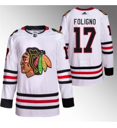 Men Chicago Blackhawks 17 Nick Foligno White Stitched Hockey Jersey