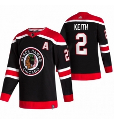 Men Chicago Blackhawks 2 Duncan Keith Black Adidas 2020 21 Reverse Retro Alternate NHL Jersey