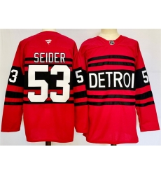 Men Detroit Red Wings 53 Moritz Seider Red 2024 25 Reverse Retro Stitched Jersey