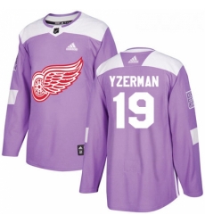 Youth Adidas Detroit Red Wings 19 Steve Yzerman Authentic Purple Fights Cancer Practice NHL Jersey 