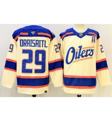 Men Edmonton Oilers 29 Leon Draisaitl Light Beige Alternate With A Patch Stitched Hockey Jersey