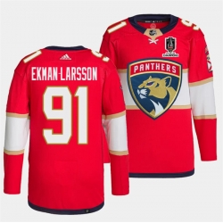 Men Florida Panthers 91 Oliver Ekman Larsson Red Home 2024 Stanley Cup Champions Stitched Jersey