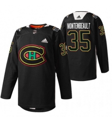 Men Montreal Canadiens 35 Sam Montembeault 2022 Black Warm Up History Night Stitched Jerse