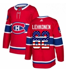 Mens Adidas Montreal Canadiens 62 Artturi Lehkonen Authentic Red USA Flag Fashion NHL Jersey 