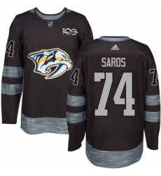 Mens Adidas Nashville Predators 74 Juuse Saros Authentic Black 1917 2017 100th Anniversary NHL Jersey 