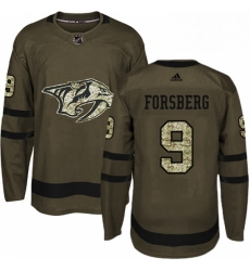 Mens Adidas Nashville Predators 9 Filip Forsberg Authentic Green Salute to ServiceNHL Jersey 