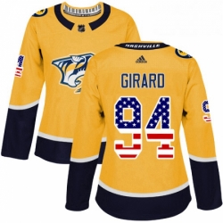 Womens Adidas Nashville Predators 94 Samuel Girard Authentic Gold USA Flag Fashion NHL Jersey 