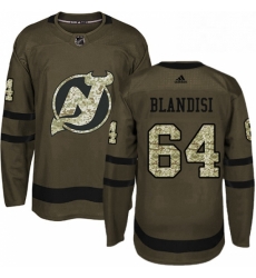 Mens Adidas New Jersey Devils 64 Joseph Blandisi Authentic Green Salute to Service NHL Jersey 