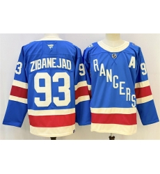 Men New York Rangers 93 Mika Zibanejad Blue With A Patch Stitched Hockey Jersey
