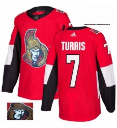 Mens Adidas Ottawa Senators 7 Kyle Turris Authentic Red Fashion Gold NHL Jersey 