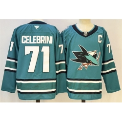 Men San Jose Sharks  71 Macklin Celebrini Teal 2026 With C Patch Stitched Hockey Jersey