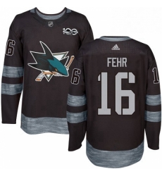 Mens Adidas San Jose Sharks 16 Eric Fehr Authentic Black 1917 2017 100th Anniversary NHL Jersey 