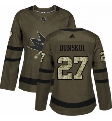 Womens Adidas San Jose Sharks 27 Joonas Donskoi Authentic Green Salute to Service NHL Jersey 