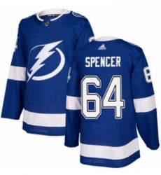 Mens Adidas Tampa Bay Lightning 64 Matthew Spencer Premier Royal Blue Home NHL Jersey 