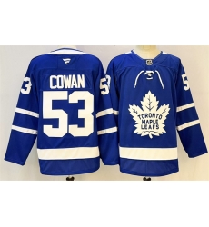 Men Toronto Maple Leafs  53 Easton Cowan Blue 2026 Stitched Hockey Jersey