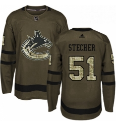 Mens Adidas Vancouver Canucks 51 Troy Stecher Premier Green Salute to Service NHL Jersey 