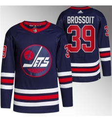 Men Winnipeg Jets 39 Laurent Brossoit 2021 22 Navy Stitched Jersey