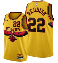 Men Atlanta Hawks 22 Cam Reddish 2021 22 Yellow City Edition Stitched Jersey