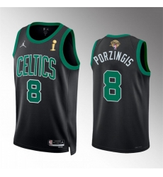 Men Boston Celtics 8 Kristaps Porzingis Black 2024 Finals Champions Statement Edition Stitched Basketball Jersey