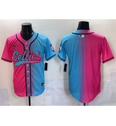 Men Boston Celtics Blank Pink Blue Limited Stitched Baseball Jersey