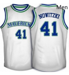 Mens Adidas Dallas Mavericks 41 Dirk Nowitzki Swingman White Throwback NBA Jersey