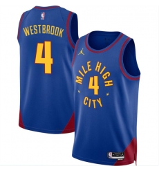 Men Denver Nuggets 4 Russell Westbrook Blue 2024 Statement Edition Stitched Basketball Jersey 060