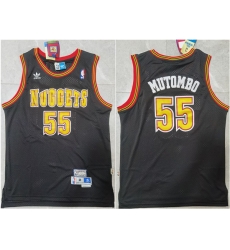 Men Denver Nuggets 55 Dikembe Mutombo Black Throwback Stitched Jersey