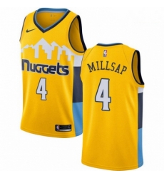 Mens Nike Denver Nuggets 4 Paul Millsap Authentic Gold Alternate NBA Jersey Statement Edition 