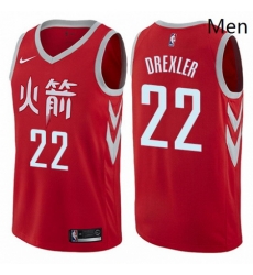 Mens Nike Houston Rockets 22 Clyde Drexler Authentic Red NBA Jersey City Edition