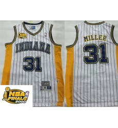 Men Indiana Pacers 31 Reggie Miller White Throwback With FINALS Patch Stitched Jersey