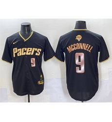 Men Indiana Pacers 9 T J  McConnell Black Gold 2025 Finals Vapor Stitched Baseball Jersey