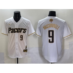 Men Indiana Pacers 9 T J  McConnell White Gold 2025 Finals Vapor Stitched Baseball Jersey