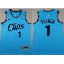 Men Los Angeles Clippers 1 James Harden Light Blue 2024 City Edition Stitched Jersey