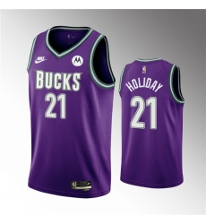 Men Milwaukee Bucks 21 Jrue Holiday 2022 23 Purple Classic Edition Swingman Stitched Basketball Jersey