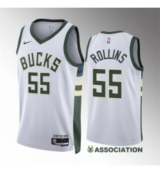 Men Milwaukee Bucks 55 Ryan Rollins White Association Edition Stitched Basketball Jersey