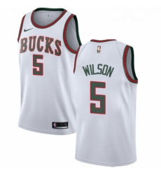 Mens Nike Milwaukee Bucks 5 D J Wilson Swingman White Fashion Hardwood Classics NBA Jersey 