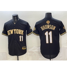 Men New Yok Knicks  11 Jalen Brunson Black Gold 2026 Finals Patch Stitched Baseball Jersey