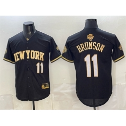 Men New Yok Knicks  11 Jalen Brunson Black Gold 2026 Finals Patch Stitched Baseball Jersey