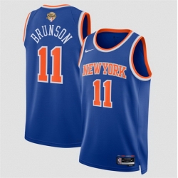 Men New Yok Knicks  11 Jalen Brunson Blue 2026 Finals Patch Icon Edition Stitched Basketball Jersey