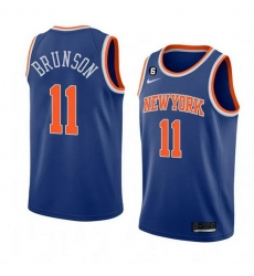 Men New Yok Knicks 11 Jalen Brunson Blue With NO 6 Patch Stitched Basketball Jersey