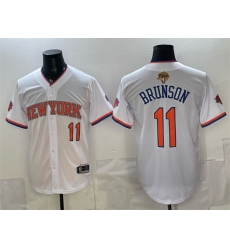Men New Yok Knicks 11 Jalen Brunson White 2026 Finals Patch Stitched Baseball Jersey Men New Yok Knicks 11 Jalen Brunson White 2026 Finals Patch Stitched Baseball Jersey