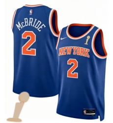 Men New Yok Knicks 2 Miles McBride Blue 2026 Champions Patch Icon Edition Stitched Basketball Jersey